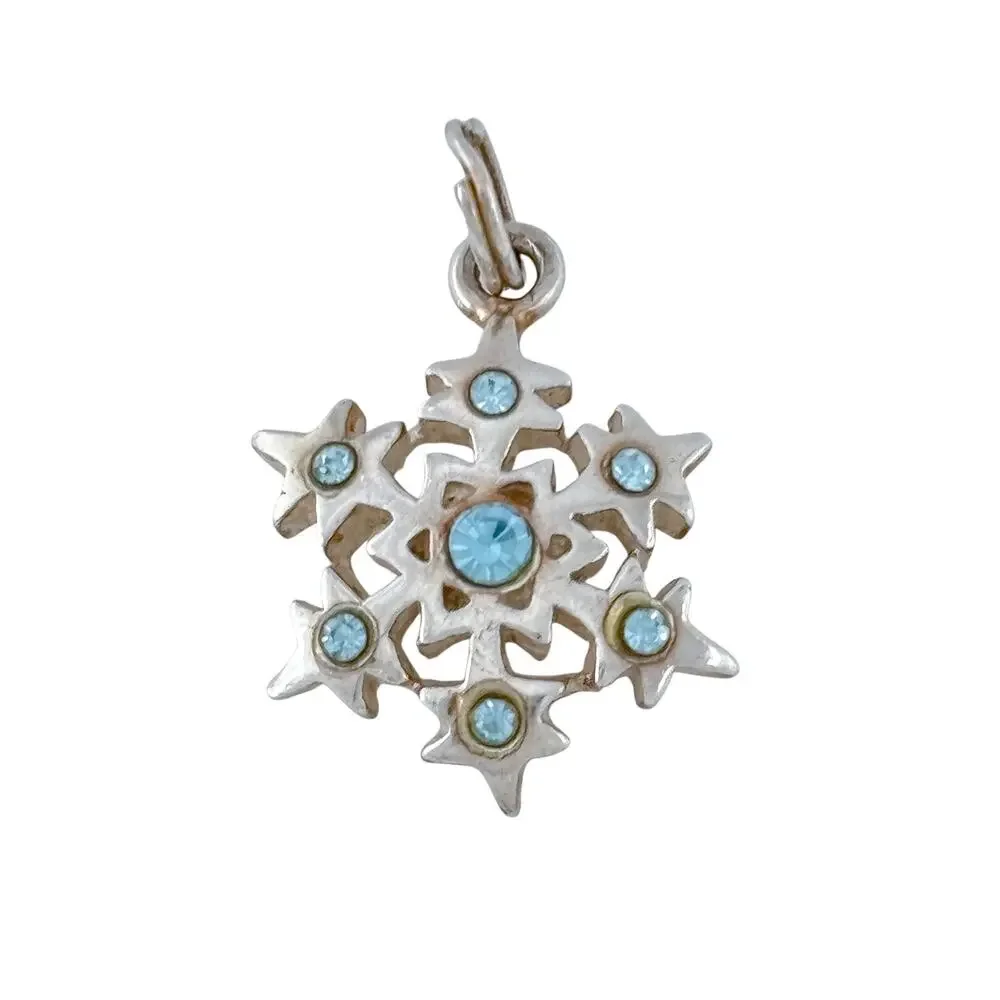Vintage Sterling Silver 925 Blue Crystal Snowflake Pendant